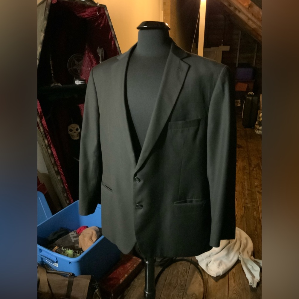 Carlo Lusso mens 48R single breasted 2 button matte black suit jacket sport coat